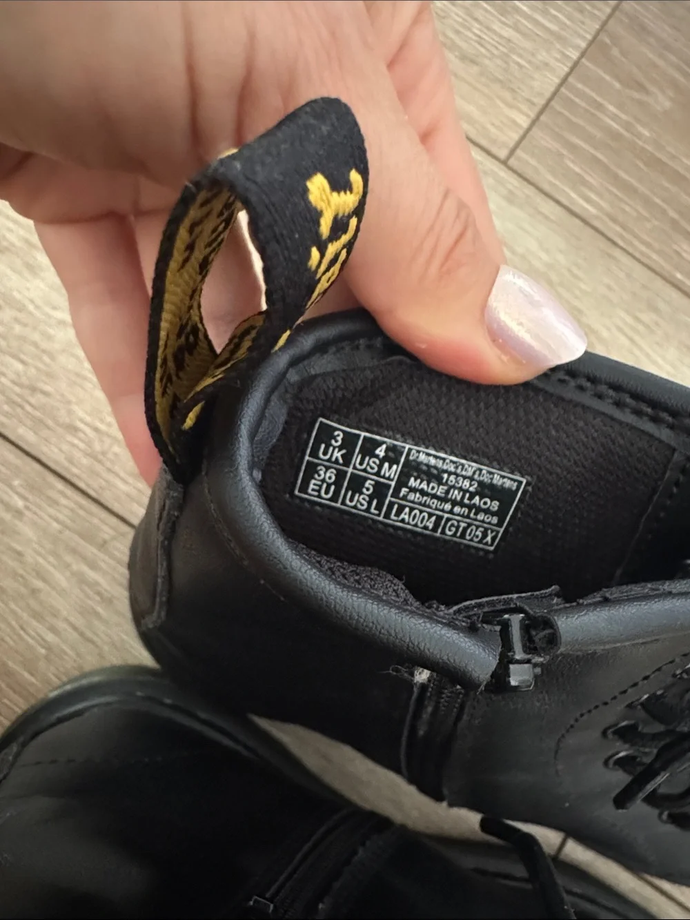 Dr. Martens Black Leather Lace-Up Boots with Yellow Welt Stitch